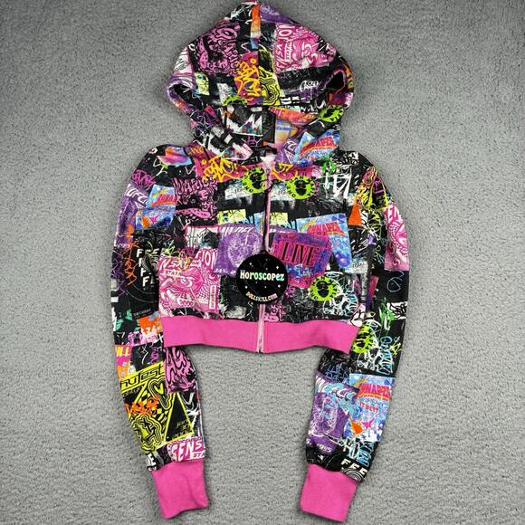 Dolls Kill Tops - Dolls Kill Horoscopez Cropped Zip Hoodie Women’s XS Pink Graphic NWT Y2K Glam